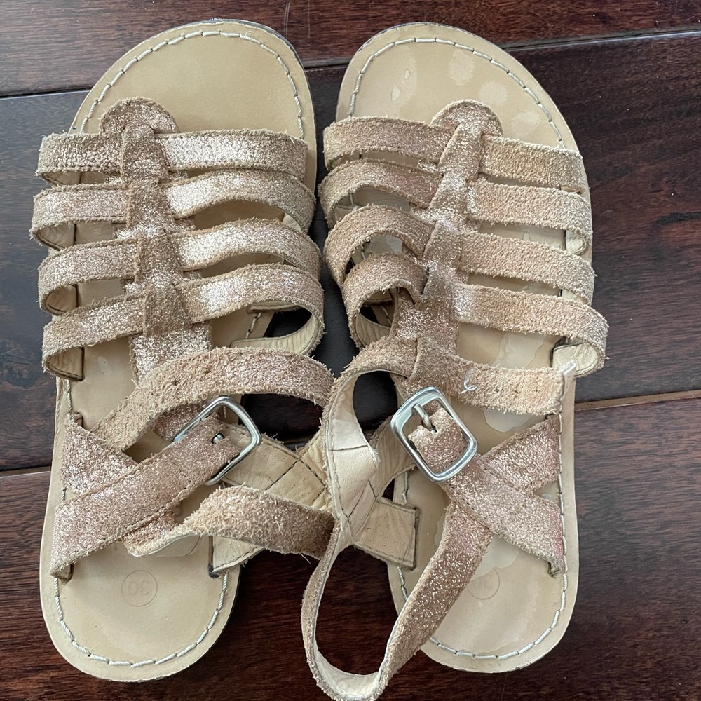 Mini Boden Metallic Strappy Sandals, Size 30
